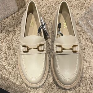 Zara Beige Loafers with Metallic Detail